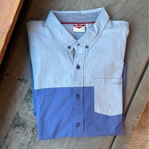 Lee Cooper blue color-block short sleeve button down shirt | size 2XL